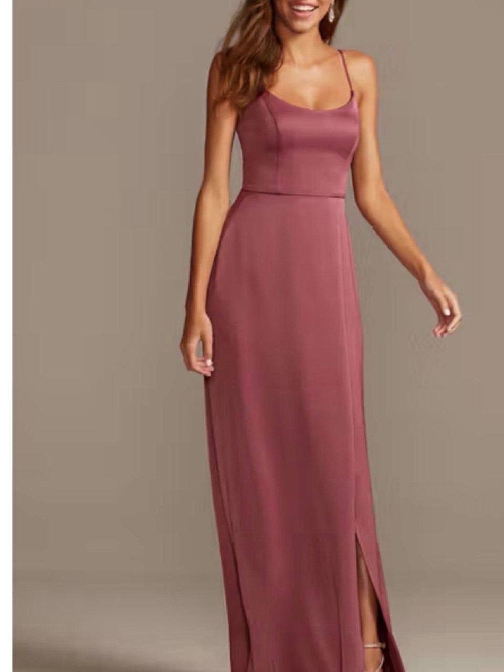 David's Bridal Chianti Crepe-Back Satin Spaghetti-Strap Dress